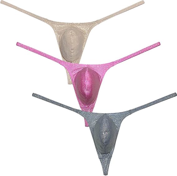 Men's Metallic Shiny Micro Swim Thong Sexy G-Strings Bikini Underwear Male Soft Contour Pouch Tangas