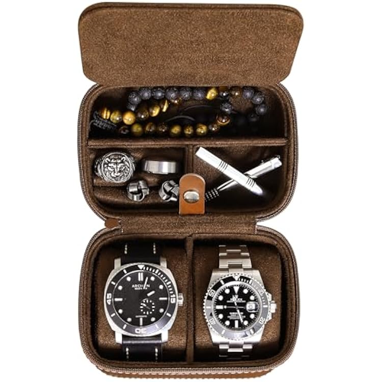 ROTHWELL 2 Watch Travel Case Storage Organizer for 2 Watches | Tough Portable Protection wZipper Fits All Wristwatches & Smart Watches Up to 50mm