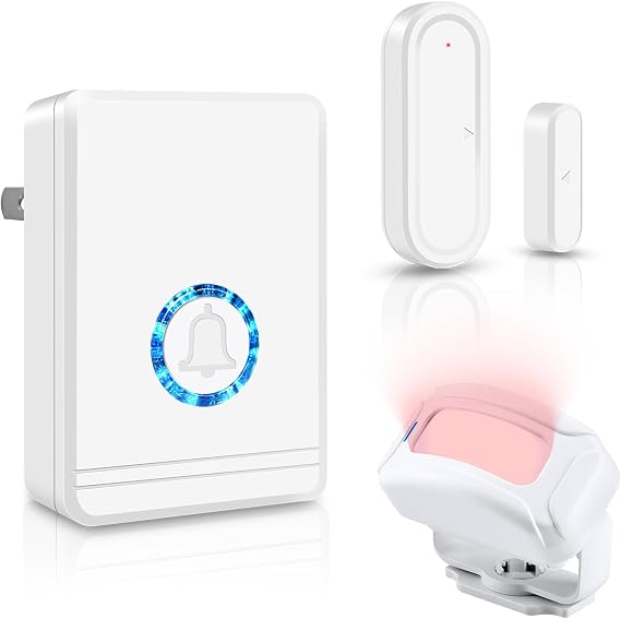 Door Chimes When Door Opens,Door Bell Chime,Wireless Motion Sensor Door Chime,Alarm for Doors When Opening,600ft Long Range,48Ringtones, Volume Adjustable,Night Light Function