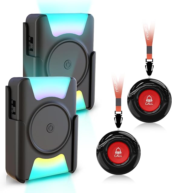 CallToU Personal Alarms for Elderly Wireless Caregiver Pager Call Button Nurse Call System with 2 Waterproof Panic Button 2 Vibrating Flashing Receiver for Seniors/Patients at Home (CC21 01ab 2-2)