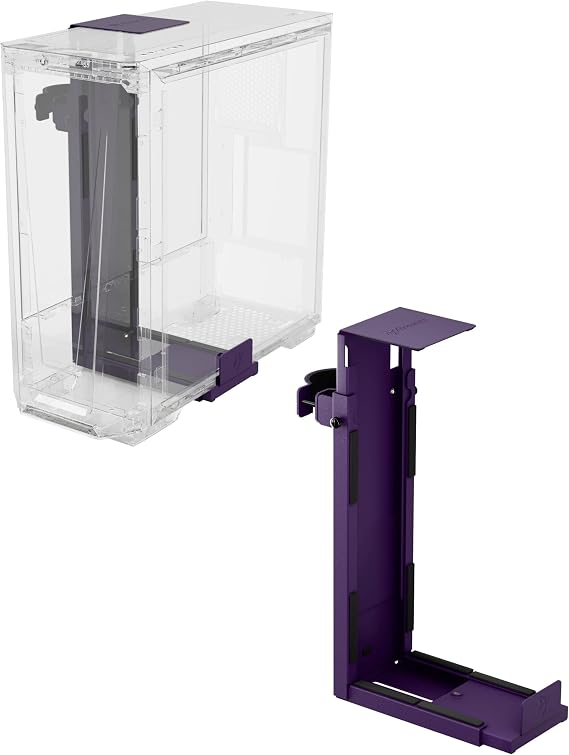 Arozzi PC Mount Under Desk CPU Holder Purple | Adjustable Height & Width, Heavy-Duty Steel, 360 Rotating Base, Supports Up to 66 lbs, Space-Saving