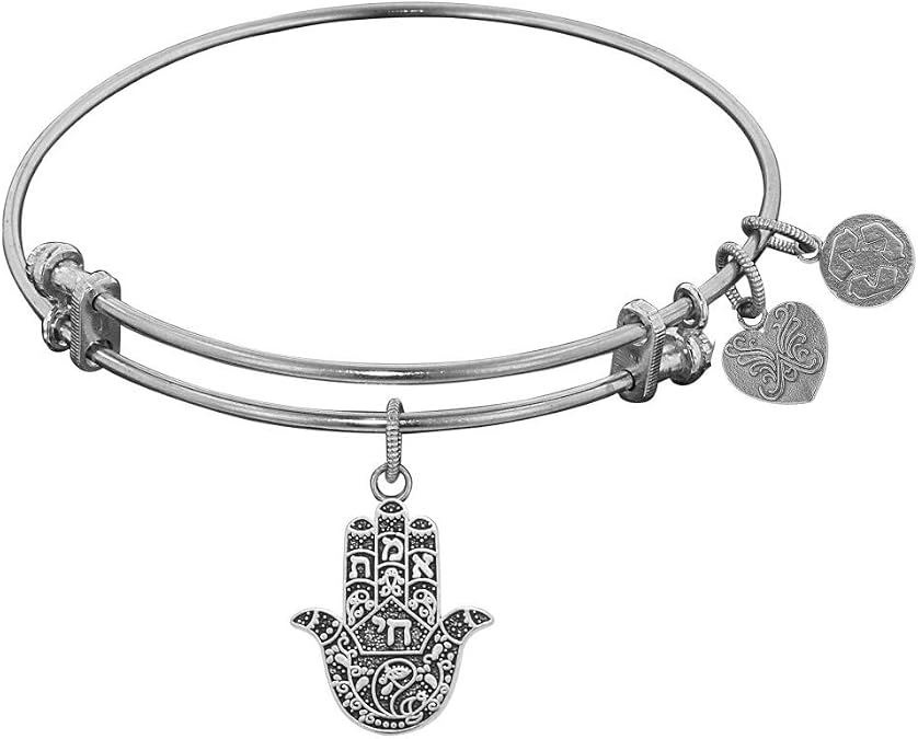Stipple Finish Brass Hamsa Bangle Bracelet, 7.25"