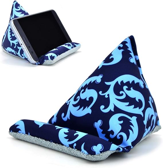 Phone Holder for Desk Phone Pillow Stand for iPhone 15 16 pro, Handmade Fabric Phone Stands Bean Bag Phone Holder for iPhone 13 (Blue)