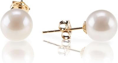 PAVOI 14K Gold Plated 925 Sterling Silver Round Stud White Simulated Shell Pearl Earrings