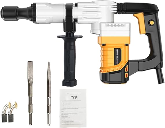 Demolition Jack Hammer, 1200W Electric Jackhammer Heavy Duty Jack Hammer Concrete Breaker, Demolition Jack Hammer Demo Chipping Hammer for Breaking Holes Trenching Chipping Yellow