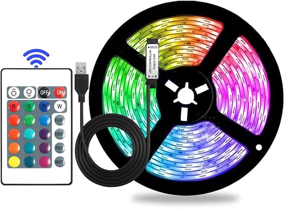 LED Strip Light 1M, Dimmable RGB Colour Changing Lights with Remote Control, Easy to Install & Use, Plug-in LED Lights for Bedroom, Living Room, Kitchen, Kids Room, Home Decor [Energy Class A]