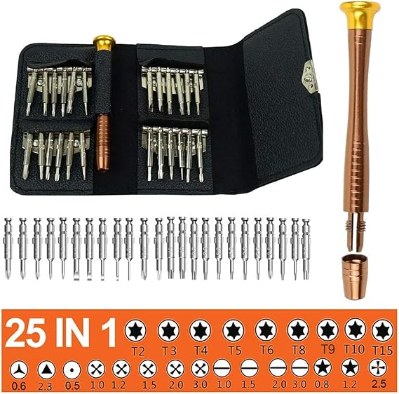 25 Set Mini Screwdriver Set Kit Bits Multi Small Precision Hex Torx Star Repair Tool Leather Case for Mobile Phone, PC Laptop, Watch, Computers, Electronic Workshops,Glasses