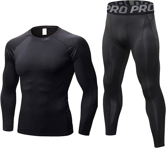 LANBAOSI Mens Workout Compression Set Pants and Shirts Thermal Baselayer