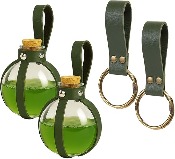 SUMGOGO Dark Magic Cork Potion Bottle Halloween Cosplay Ren Faire Witch Props Costume Accessories Round Potion Glass for Party DIY (Bottle-Pairs Green)