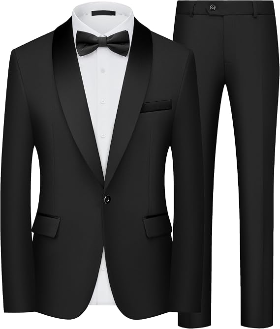 Men's Suits 2 Piece Slim Fit Tuxedo Shawl Lapel One Button Blazer Trousers