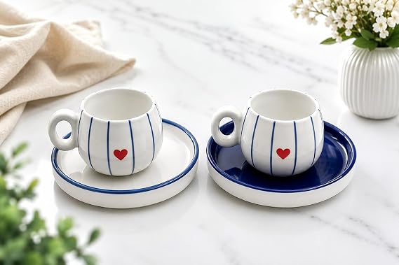 ARVALE 2 Kişilik Seramik 90 ml Türk Kahvesi Fincan Takımı Kalpli