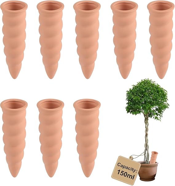 EXLECO 8 × 150 ml Oyas Watering Can Potting Soil Indoor Plant, Cone Gewindetyp Olla for Automatic Watering Flowers, Water Dispenser Plant, for Garden, Vegetable Garden, Terracotta Pot
