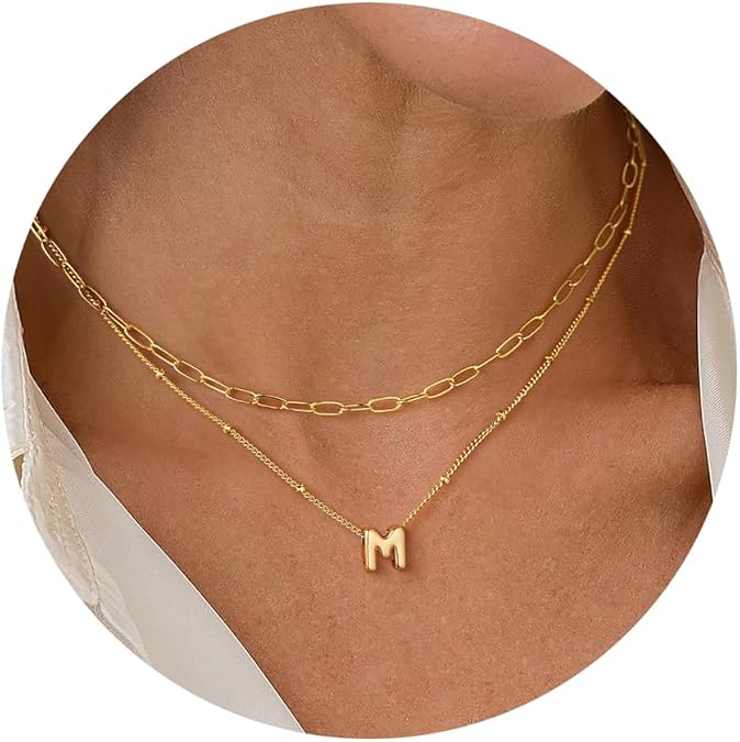 Turandoss Dainty Gold Silver Initial Necklaces for Women Girls - Layered Tiny Initial A-Z Tiny Pendant Choker Paperclip Chain Necklaces Jewelry Gifts for Women Trendy