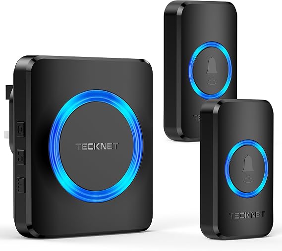 TECKNET Plug in Wireless Doorbell with 2 Push Buttons (Black)