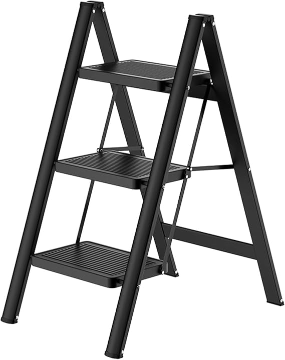 Step Ladder Foldable, Ladder with Wide Non-Slip Pedal, Step Stool with 150 kg Capacity, Home, Pantry, Indoor and Outdoor Use (3 Steps)