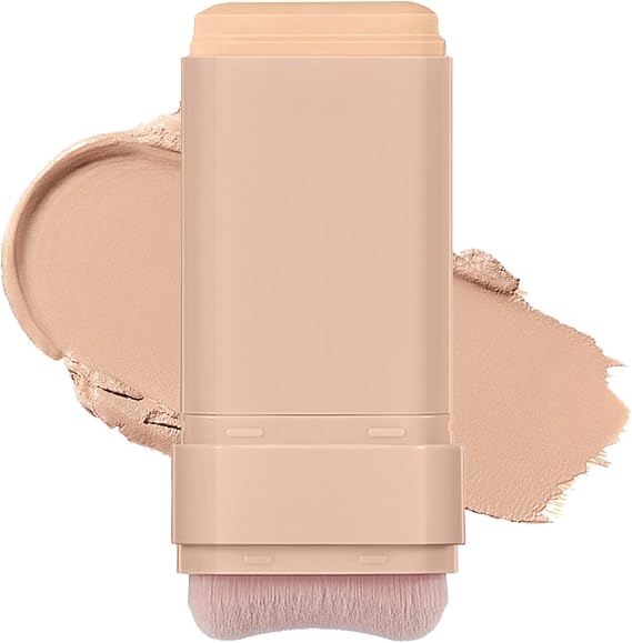 Full Coverage Foundation Stick, Makeup Multi-Use Concealer Stick with Built-in Brush, Long-lasting Waterproof Matte Foundation, Lightweight Natural Effect, Cover Blemishes (#3Warm Beige)