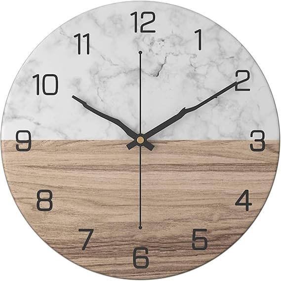 Marble Wall Clock, Silent Non-Ticking Quartz Clock, Battery Operated, Modern Decorative Clock for Living Room, Office, Home Decor