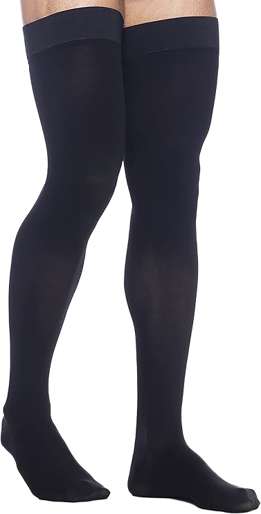 SIGVARIS Mens DYNAVEN Closed Toe Thigh-Highs w/Grip-Top 20-30mmHg - Small Long - Black