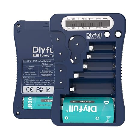 Battery Tester for AA AAA C D 9V, Button Cell & Household Batteries Checker | LCD Display Universal Battery Tester for CR2032 CR123A CR2 CRV3 2CR5 CRP2, 1x AAA Batteries Included