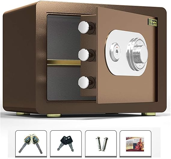 strongbox Safe and Fireproof Waterproof Safe Security Digital Cabinet Safe Small Steel Mechanical Code Lock Safety it Box Fireproof Anti-Theft Household Cash Lockers 4, Coffee Gold-A