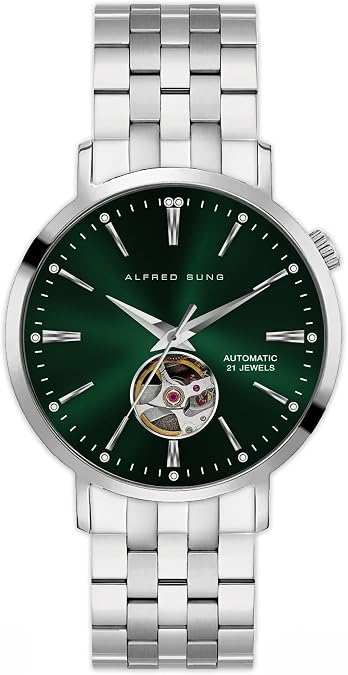 ALFRED SUNG Men's Automatic V Open Heart Dial Watch