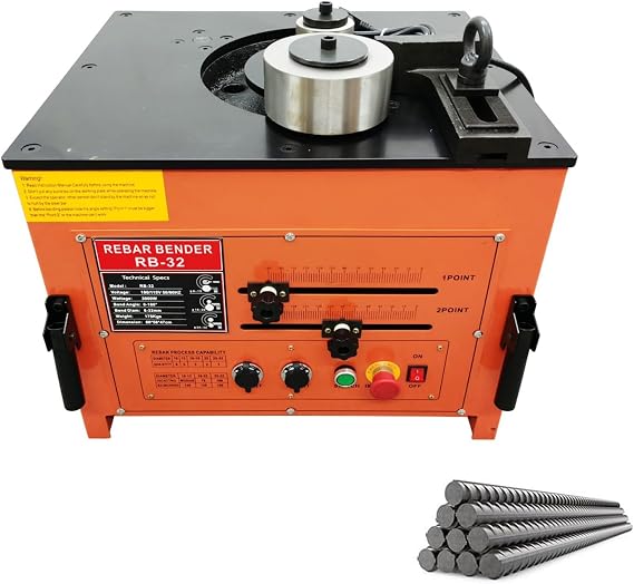 110V Electric Rebar Bender Machine 6-32mm Steel Bar Bending 0-180Adjustable Angle 110V Bench Top Rebar Bender with CE ROHS PSE KC Certified
