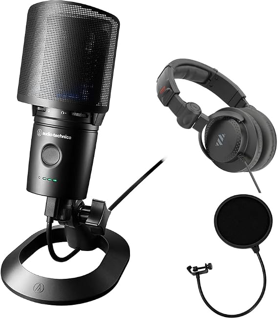Audio-Technica Cardioid Condenser USB Microphone (AT2020USXP) Bundle with Polsen HPC-A30-MK2 Monitor Headphones & Pop Filter