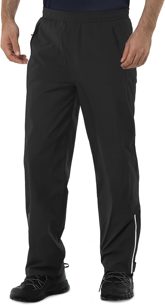 33,000ft Men's Rain Pants Waterproof Lightweight Outdoor Rain Over Pants | Mesh Lining, Fully Taped Seams, Windproof, Breathable, Elastic Waist, Reflective Stripe, 3 Pockets, for Hiking, Fishing, Work