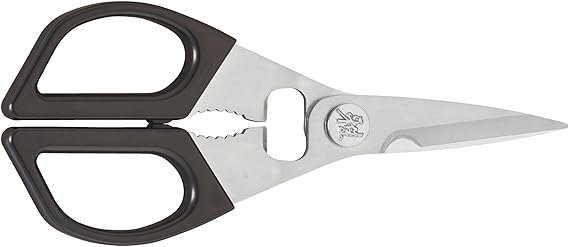 Miyabi Kitchen Shears, Precisely Sharpened Stainless Steel Blades, Long Lasting Sharpness, Smooth Cutting Accuracy, Handles Designed for Comfort, Screw Cap and Bottle Cap Opener, Made in Japan