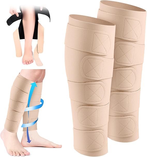2 Pcs Lymphedema Compression Leg Wraps Adjustable Lower Leg Cover up Medical Shin Splint Wrap for Heaviness Fatigue