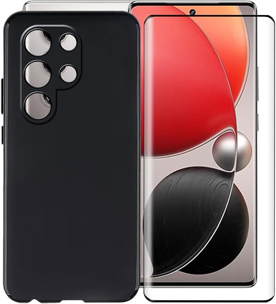 for Itel S25 Ultra Case, with [ 1 x Screen Protector Tempered Glass Film], Black Soft Silicone Cover Shockproof Bumper Protection Case for Itel S25 Ultra (6.78") - Black