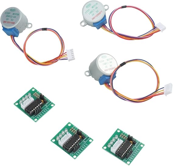 3 Sets 28BYJ-48 5V DC 4-Phase Stepper Motor with ULN2003 Driver Board Module, Low Noise 5.625 Degree Step Angle for For Arduino DIY Projects and Robotics Testing Kits