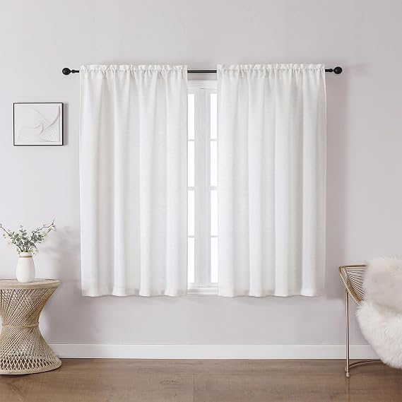 Chyhomenyc Bennet Curtains 45 Inch Length 2 Panels, Faux Linen Textured Semi Sheer Light Filtering Soft Airy Rod Pocket Window Treatment Drapes for Living Room Bedroom, 30Wx45L Inch, 2 PCS, Natural