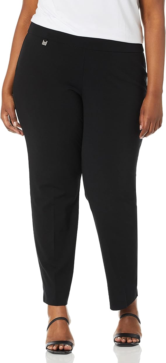 Slim-Sation Women's Plus Size Pull on Solid Knit Easy Fit Ankle Pant