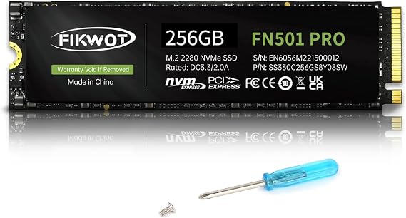 Fikwot FN501 Pro 256GB NVMe SSD - M.2 2280 PCIe Gen3 x4 Internal Solid State Drive with Graphene Cooling Sticker, Up to 3,000MB/s, SLC Cache 3D NAND TLC, Compatible with Laptop & PC Desktop