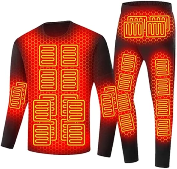 Men Heated Thermal Underwear Set 28 Areas USB Electric Heating Clothing Winter Ski Jacket Long Johns Pants,Black,XL