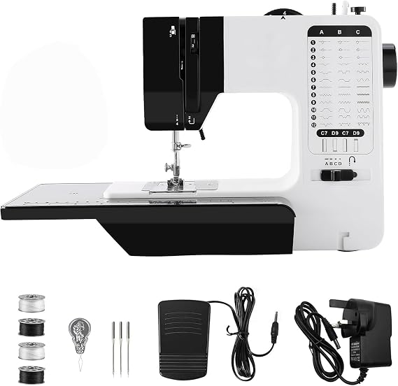 Sewing Machine, 38-Stitch Double Needle Sewing Machine Compact Lightweight Electric Sewing Kit with Foot Pedal, Electric Manual Drive Speed Control for Beginner Home DIY, Fabric Repair