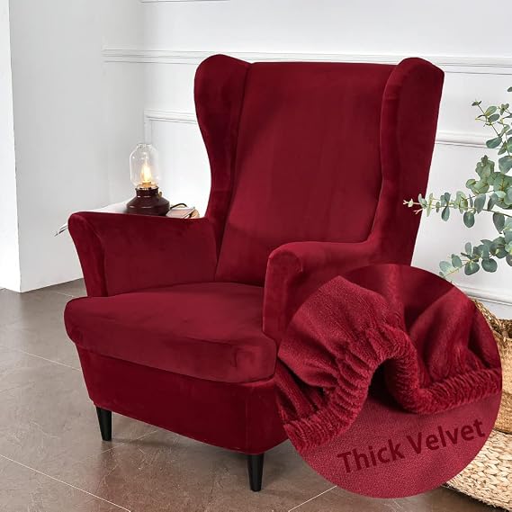 Stretch Armchair Slipcovers Stretch Wing Chair Slipcover 2 Piece Wingback Chair Covers Velvet Sofa Cover Furniture Protector for Armchair Chairs