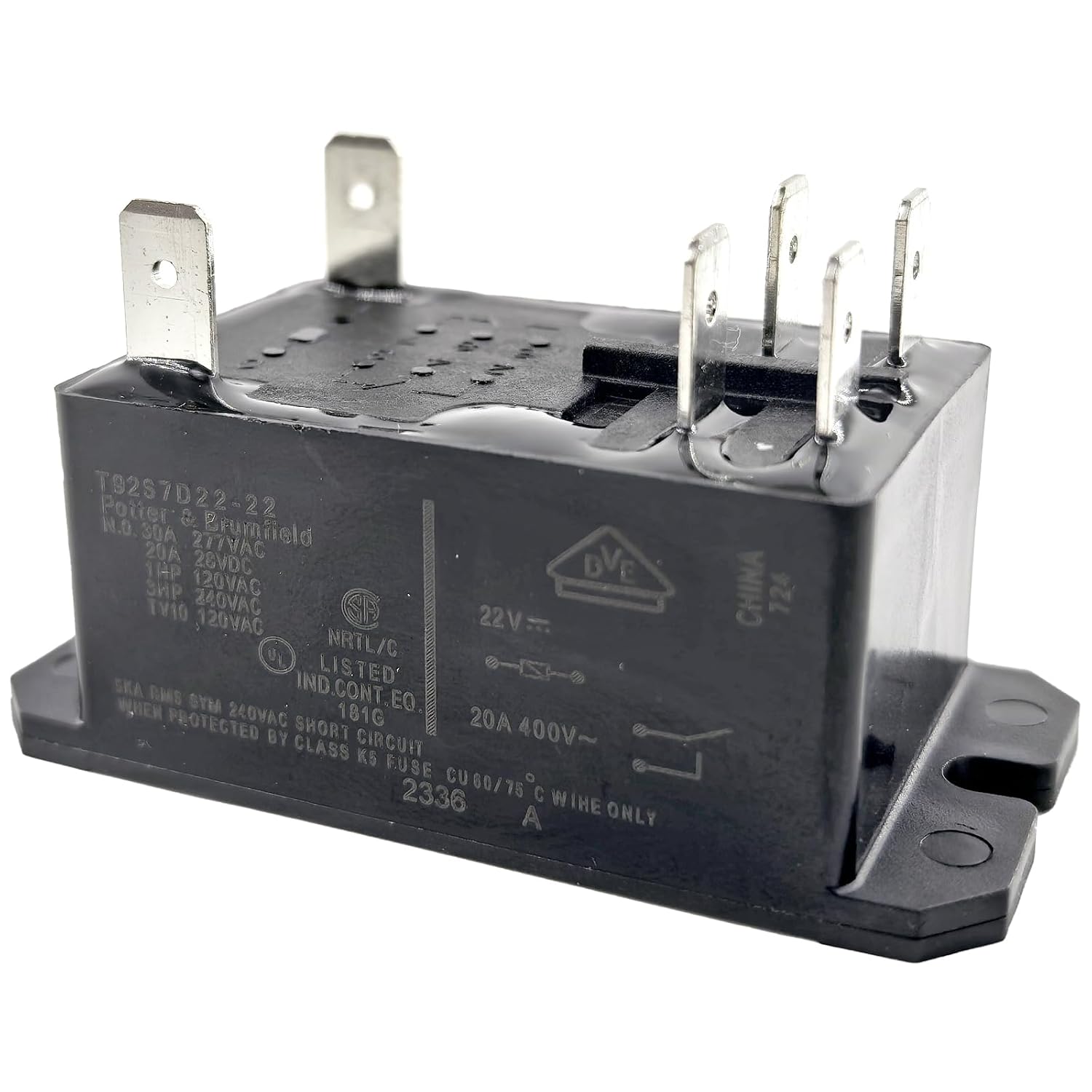 T92S7D22-22 Relay – 30A 22VDC DPST Industrial Power Relay – Compatible with CarrierBryantPayne HVAC Systems Furnace, AC, Heat Pump – Fixes Compressor Start Failures & Fan Control Issues