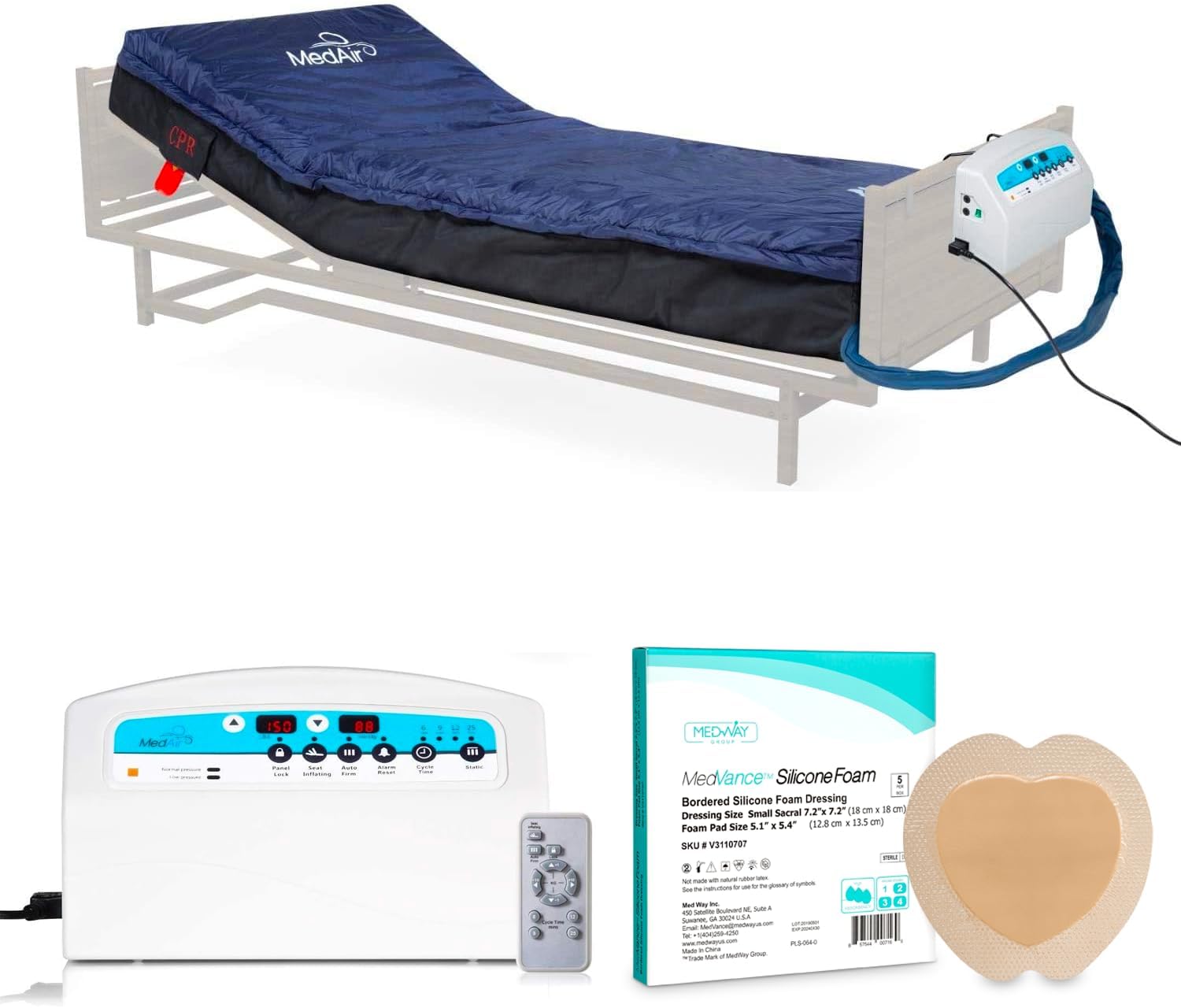 MedVance Medical Low Air Loss Mattress Replacement System with Alarm, 8 with Quilted Cover Fully Digital with Remote Control with Sacral Bandages - Black, Pack of 5