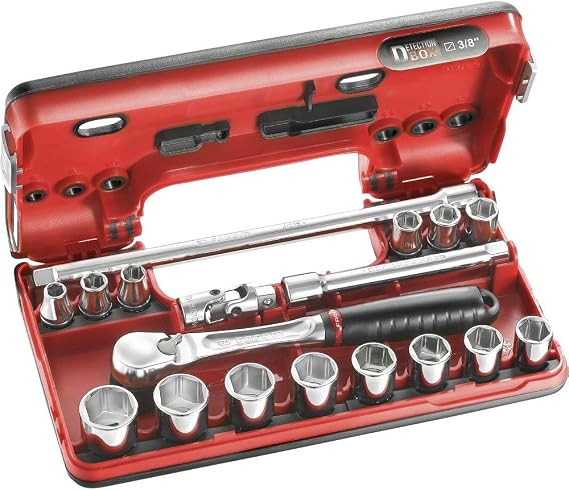 Facom JL.DBOX1 Hexagon Socket Set in Detection Box, 8mm-22mm, 3/8" Square Drive, 18 Pieces