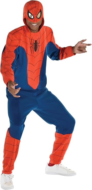 Mens Spider Man Costume | Adult Jumpsuit with Hooded Mask, Officially Licensed Marvel Superhero Halloween Outfit