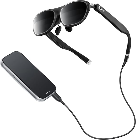 AR Spatial Glasses Silver, AR Glasses Max2 Silver with Station2, 360" Micro-OLED Three-Screen Display