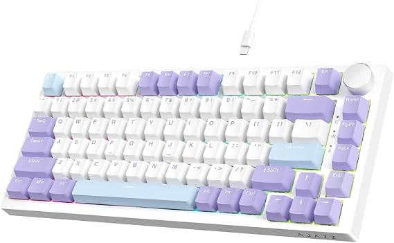 ATTACK SHARK Ajazz Hot Swappable Mechanical Keyboard 75% TKL RGB Backlit Wired Gaming Keyboard with Knob Control, Poron Foam Silicone Pad Gasket NKRO PBT Keycap for Win/Mac, Sea Salt Linear Switch