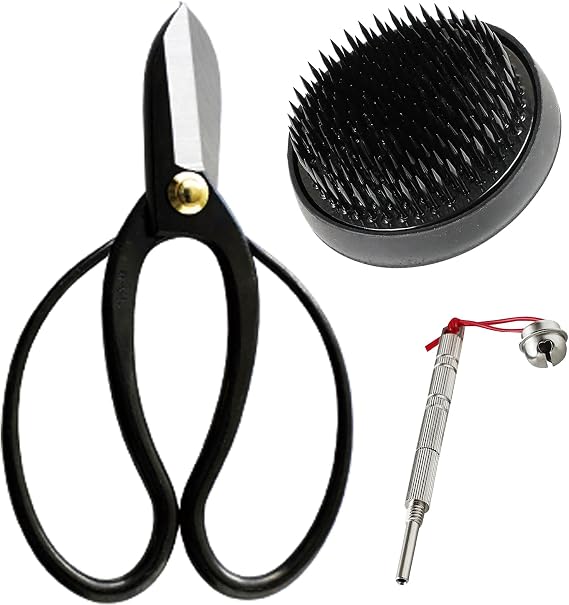 Wazakura Made in Japan Ikebana for Beginners Tool Kit. Koryu Scissors, Balck Kenzan Flower Holder, Cleaner. Floral Arrangement Set, Florist Shears & Pin Frog - Black kenzan 2.4"(61mm) + Care Tool
