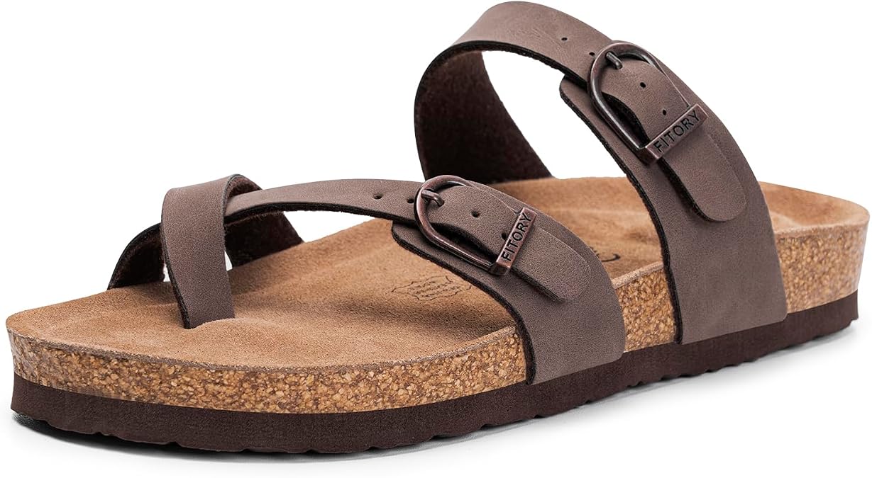 FITORY Womens Slides Sandals with Soft Cork Footbed,Comfort Arch Support | Adjustable Buckles,Slip on Slippers,Casual,Comfortable,Indoor and Outdoor,Summer Beach Vacation