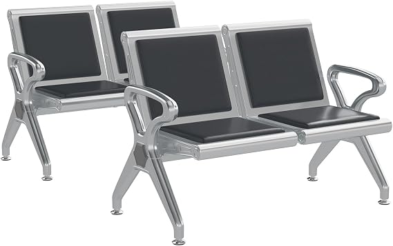 4 Seat PU Leather Waiting Room Chairs - Waiting Room Bench with Arms Airport Reception Bench, Lobby Seating Office Chairs Waiting Area Chairs for Airport Business Hospital Market Black