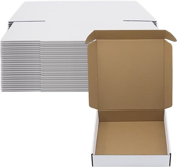 10x10x2 inch Shipping Boxes Set of 25, White Corrugated Cardboard Mailers