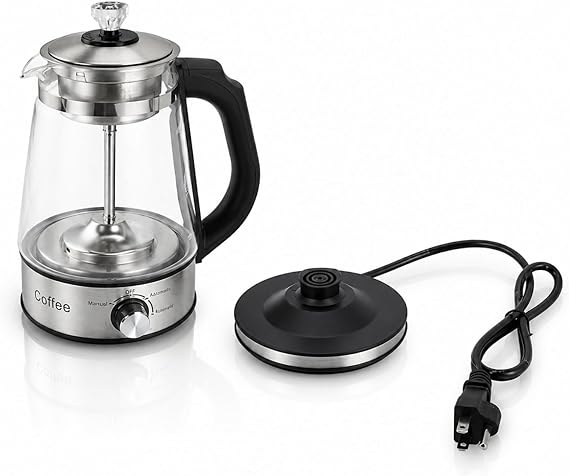 Electric Tea Kettle Glass 4 Presets Keep Warm Infuser | Zero Plastic Water Path, 304 Stainless Steel, Borosilicate Glass, 1.2L, 600W, Removable Infuser, Auto Shut-Off