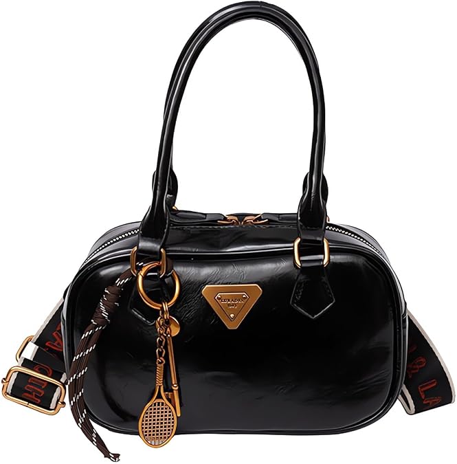 Women's Retro Bowling Bags and Handbags,Female Purses Quilted Versatile Crossbody Bags Portable Satchel Bags Black